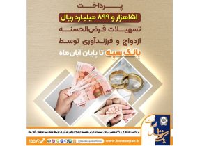 پرداخت ۱۵۱ هزار و ۸۹۹ میلیارد ریال تسهیلات قرضالحسنه ازدواج و فرزندآوری توسط بانک سپه تا پایان آبانماه