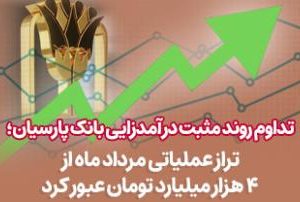تداوم روند مثبت درآمدزایی بانک پارسیان؛ تراز عملیاتی مرداد ماه از۴ هزار میلیارد تومان عبورکرد
